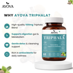 Organic Triphala Capsules with Amla, Haritaki & Bibhitaki Supports Gut Health & Immune System