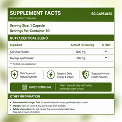 Moringa + spirulina 2000mg Natural  Supplement for Energy, Immunity & Daily Wellness Plant-Based