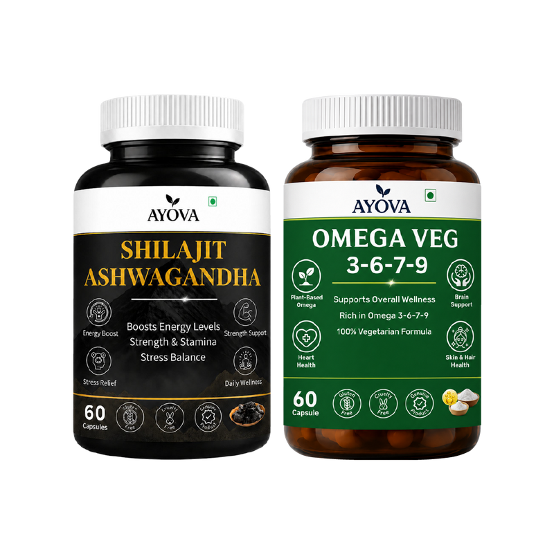 Ayova Daily Wellness Combo – Shilajit Ashwagandha + Omega 3-6-7-9