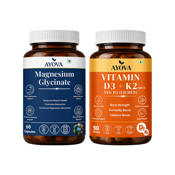 Ayova Healthy Bones Combo – Vitamin D3 + K2 Tablet & Magnesium Glycinate Capsule