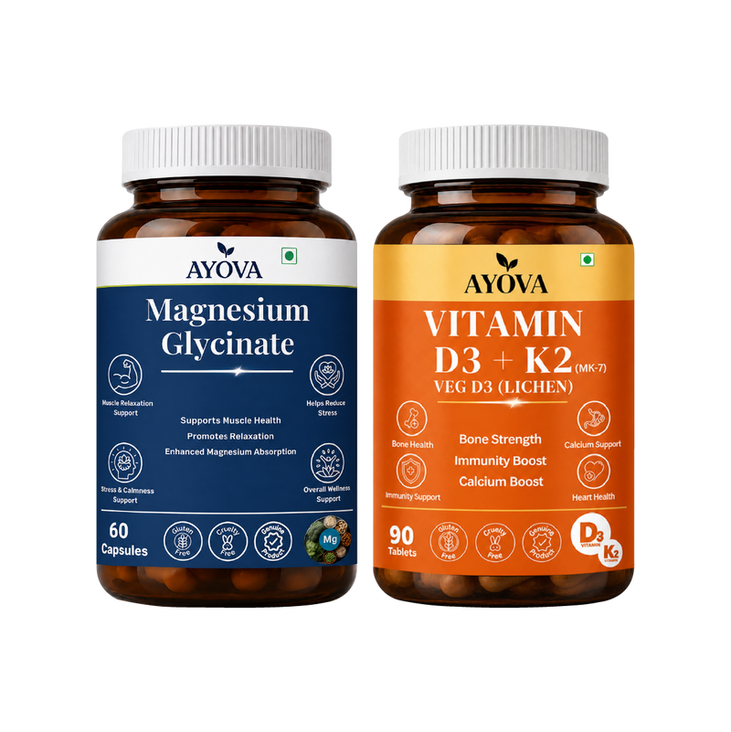 Ayova Healthy Bones Combo – Vitamin D3 + K2 Tablet & Magnesium Glycinate Capsule