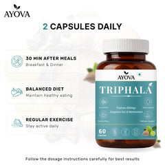 Organic Triphala Capsules with Amla, Haritaki & Bibhitaki Supports Gut Health & Immune System